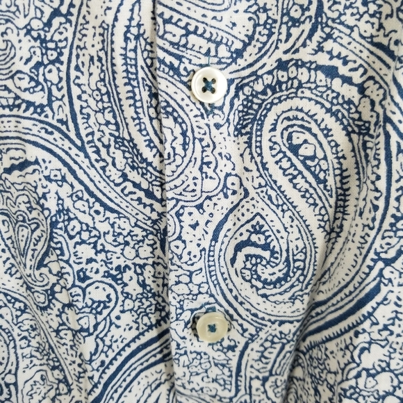 Linea Uomo Mens 2XL Shirt‎ Linen Blend Short Sleeve Button Blue Paisley All Over - Picture 4 of 8